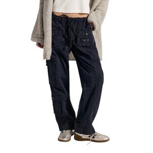 Free People Tahiti Cargo Pants  Washed Black Slouchy Utility Streetwear XL